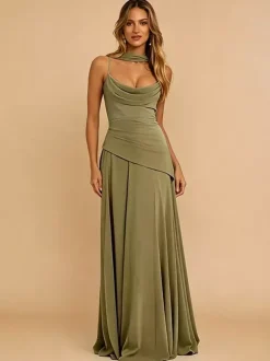 Robe de soirée trapèze bustier en mousseline avec traîne plissée robe de concours de beauté