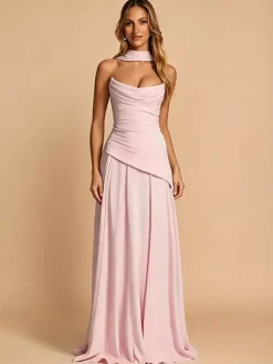 Robe de soirée trapèze bustier en mousseline avec traîne plissée robe de concours de beauté