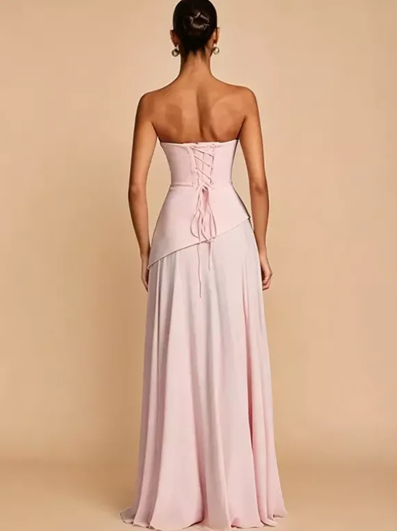 Robe de soirée trapèze bustier en mousseline avec traîne plissée robe de concours de beauté
