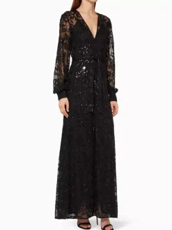 Robe de soirée trapèze col en V ceinture pailletée robes de soirée sociale