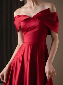 Robe de soirée trapèze col bateau tissu satiné longueur au sol robes de concours sociaux