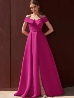 Robe de soirée trapèze épaules dénudées avec traîne sans manches fermeture éclair tissu satiné plissé robes de soirée formelles