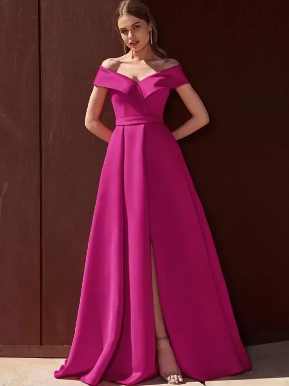 Robe de soirée trapèze épaules dénudées avec traîne sans manches fermeture éclair tissu satiné plissé robes de soirée formelles