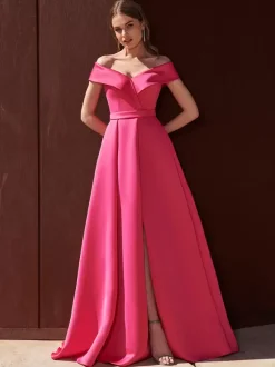 Robe de soirée trapèze épaules dénudées avec traîne sans manches fermeture éclair tissu satiné plissé robes de soirée formelles