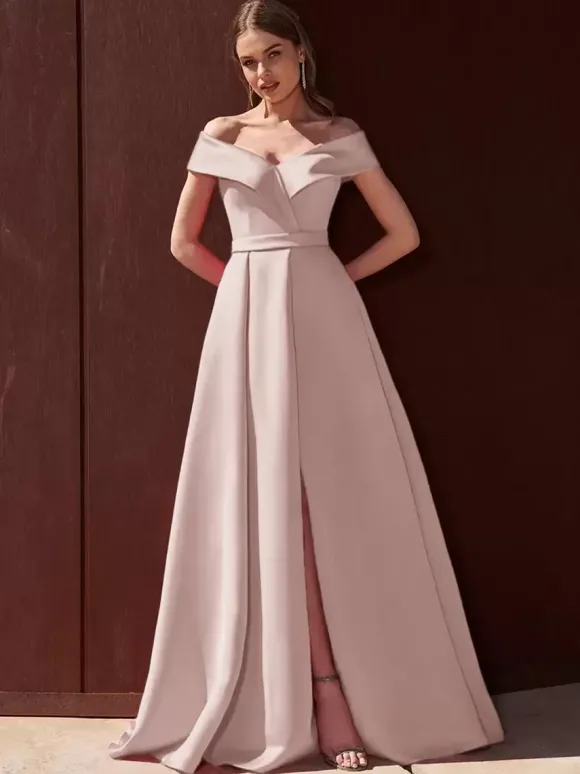 Robe de soirée trapèze épaules dénudées avec traîne sans manches fermeture éclair tissu satiné plissé robes de soirée formelles