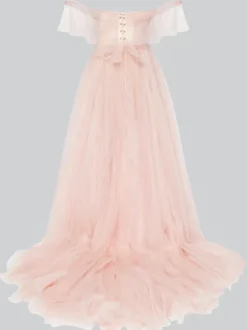 Robe de soirée trapèze sans bretelles en tulle avec n艙uds de train robes de soirée sociale
