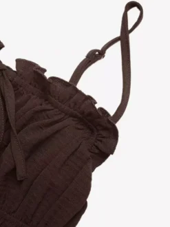 Robe de vacances débardeur à volants col carré taille élastiquée à nouer robe midi décontractée et ample