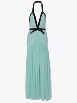 Robe de vacances fluide en mousseline robe longue dos nu à décolleté plongeant et col halter robe de soirée d'été pour les vacances