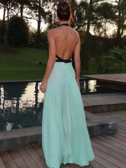 Robe de vacances fluide en mousseline robe longue dos nu à décolleté plongeant et col halter robe de soirée d'été pour les vacances