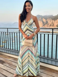 Robe de vacances maxi dos nu sans manches à bretelles robe d'été bleue décontractée
