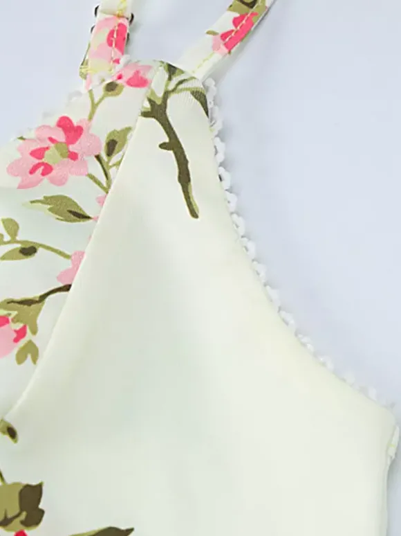 Robe de vacances maxi sans manches à imprimé floral bretelles col chic couleur abricot