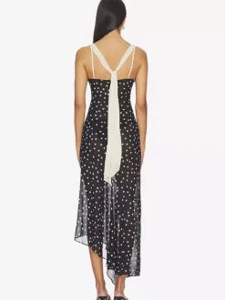 Robe de vacances maxi sans manches à pois col en V robe noire sexy