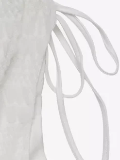 Robe de vacances mini dos nu à lacets plissée sans manches col V blanche décontractée