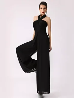 Robe demoiselle d'honneur 2026 combinaison femmes soirée bretelles dos-nu jambe large pantalon en mousseline de soie