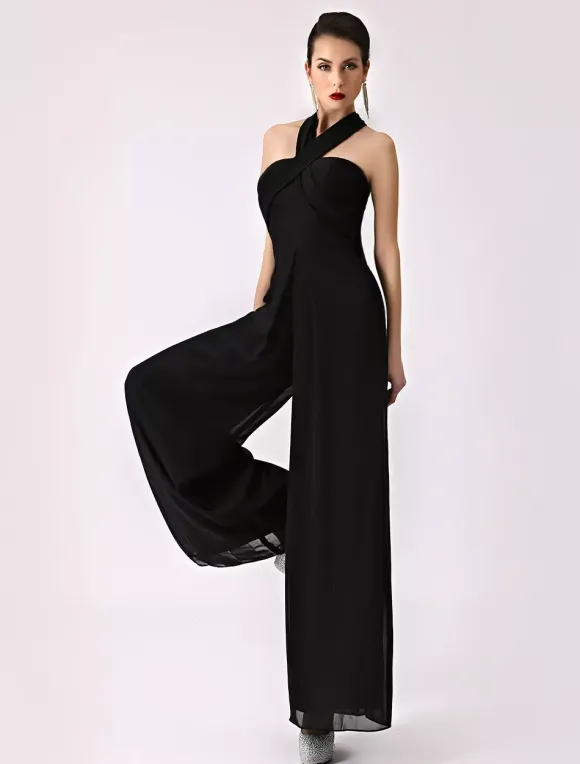 Robe demoiselle d'honneur 2026 combinaison femmes soirée bretelles dos-nu jambe large pantalon en mousseline de soie