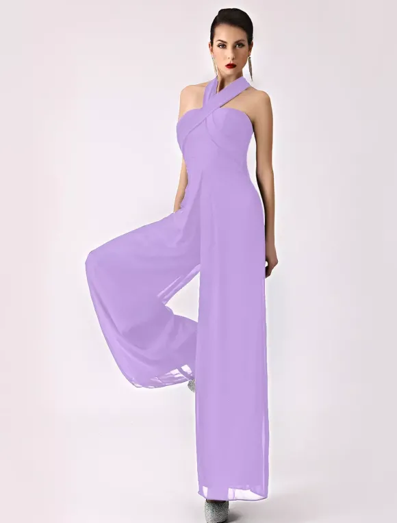 Robe demoiselle d'honneur 2026 combinaison femmes soirée bretelles dos-nu jambe large pantalon en mousseline de soie