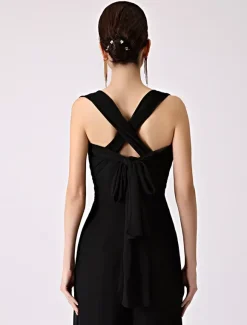 Robe demoiselle d'honneur 2026 combinaison femmes soirée bretelles dos-nu jambe large pantalon en mousseline de soie