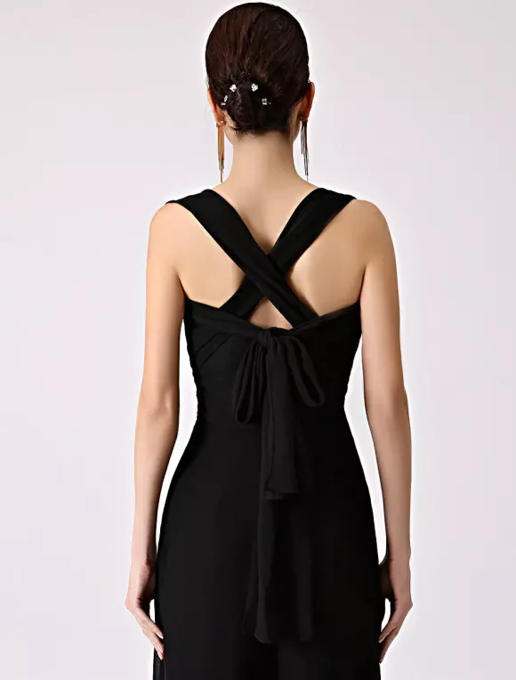 Robe demoiselle d'honneur 2026 combinaison femmes soirée bretelles dos-nu jambe large pantalon en mousseline de soie