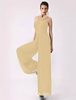 Robe demoiselle d'honneur 2026 combinaison femmes soirée bretelles dos-nu jambe large pantalon en mousseline de soie