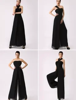 Robe demoiselle d'honneur 2026 combinaison femmes soirée bretelles dos-nu jambe large pantalon en mousseline de soie
