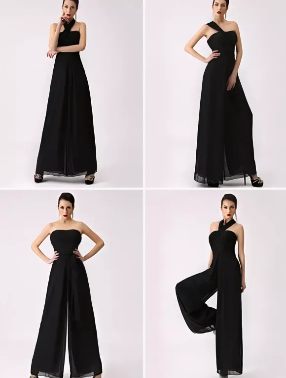 Robe demoiselle d'honneur 2026 combinaison femmes soirée bretelles dos-nu jambe large pantalon en mousseline de soie