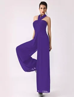 Robe demoiselle d'honneur 2026 combinaison femmes soirée bretelles dos-nu jambe large pantalon en mousseline de soie