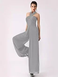 Robe demoiselle d'honneur 2026 combinaison femmes soirée bretelles dos-nu jambe large pantalon en mousseline de soie