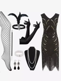 Robe Des Années 1920 Costumes Rétro Femmes Paillettes Ensemble Vintage Déguisement Bourgogne