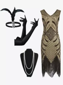 Robe Des Années 1920 Costumes Rétro Femmes Paillettes Ensemble Vintage Déguisement Bourgogne