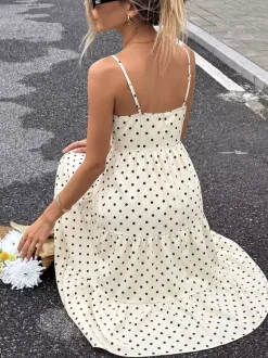 Robe d'été fluide à pois crème débardeur maxi n艙ud devant