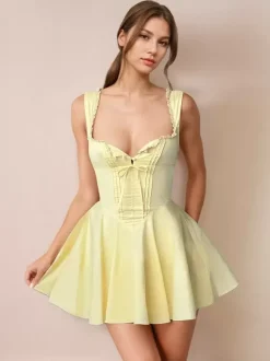 Robe D'Été Mini Robes Noir Col En C艙ur Dentelle Polyester Robe De Plage Courte Sexy
