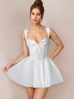 Robe D'Été Mini Robes Noir Col En C艙ur Dentelle Polyester Robe De Plage Courte Sexy