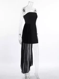 Robe d'été mini sans bretelles avec drapé plissé asymétrique pour femmes 2026