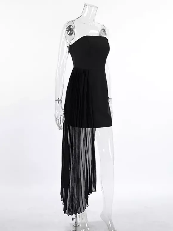 Robe d'été mini sans bretelles avec drapé plissé asymétrique pour femmes 2026