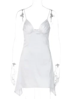 Robe D'été Sexy Col En V Plissé Dos Nu Rose Minirobe Robe De Plage