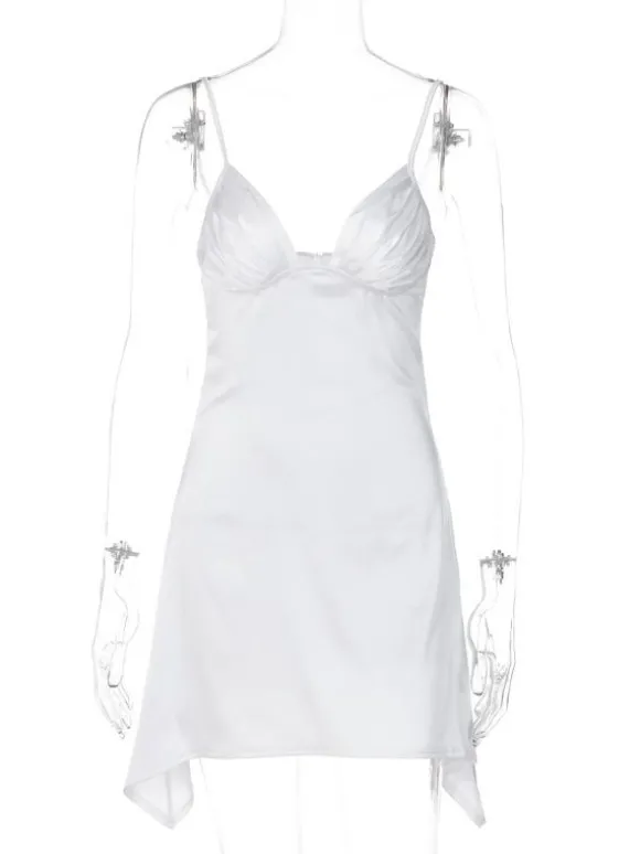 Robe D'été Sexy Col En V Plissé Dos Nu Rose Minirobe Robe De Plage