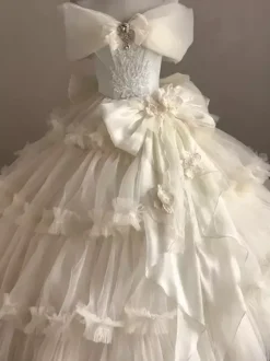 Robe Fairy Lolita Champagne à n艙ud sur le devant épaules dénudées style tea party.