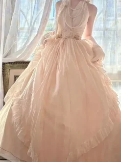 Robe Fairy Lolita rouge foncé à bretelles dos nu robe de bal Lolita pour tea party