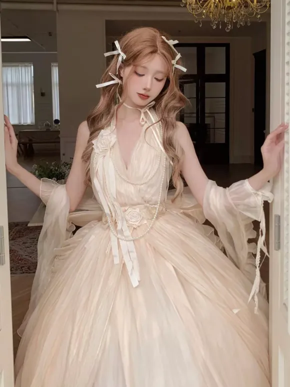 Robe Fairy Lolita rouge foncé à bretelles dos nu robe de bal Lolita pour tea party