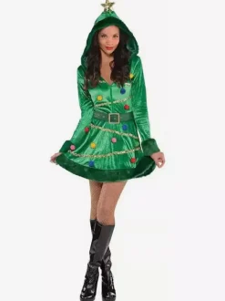 Robe Femme Noël Moulante Verte Déguisement Enfant Costumes de Vacances de Noël