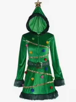 Robe Femme Noël Moulante Verte Déguisement Enfant Costumes de Vacances de Noël