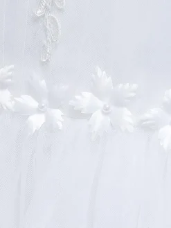Robe fille de fleur champagne en tulle col rond décoré des perles robe fille cérémonie
