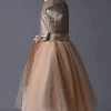 Robe fille de fleur pailleté jupe en tulle zip sur dos Robe d'enfant