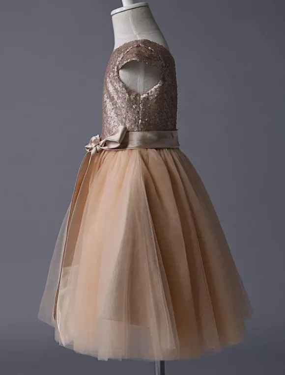 Robe fille de fleur pailleté jupe en tulle zip sur dos Robe d'enfant