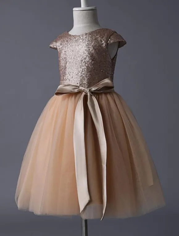 Robe fille de fleur pailleté jupe en tulle zip sur dos Robe d'enfant