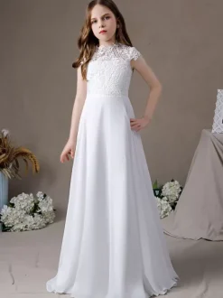 Robe fille de fleur robe cérémonie fille col rond au sol