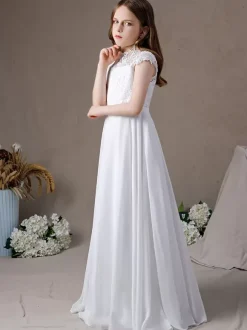 Robe fille de fleur robe cérémonie fille col rond au sol