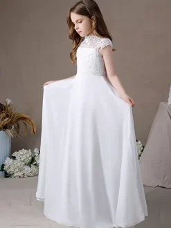 Robe fille de fleur robe cérémonie fille col rond au sol