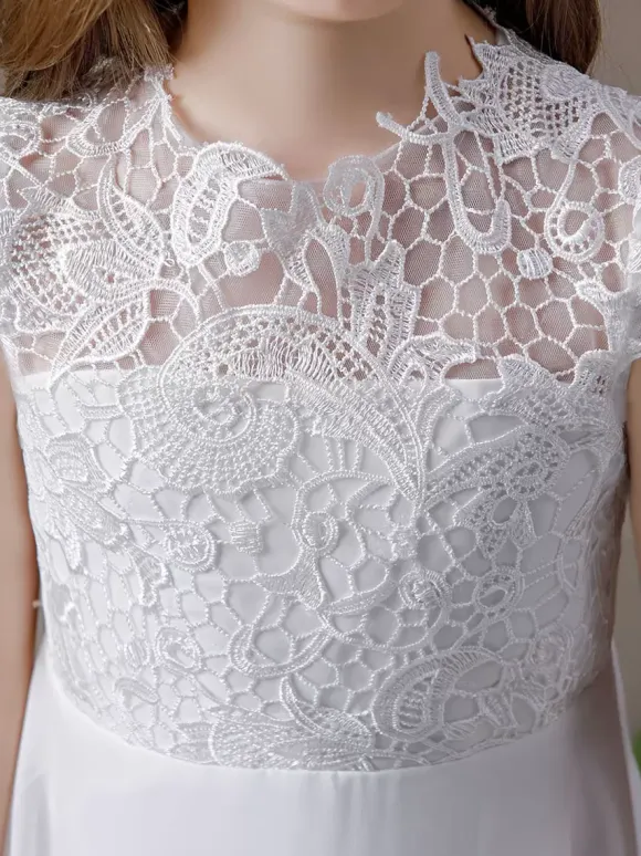 Robe fille de fleur robe cérémonie fille col rond au sol