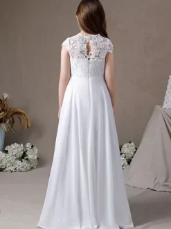 Robe fille de fleur robe cérémonie fille col rond au sol